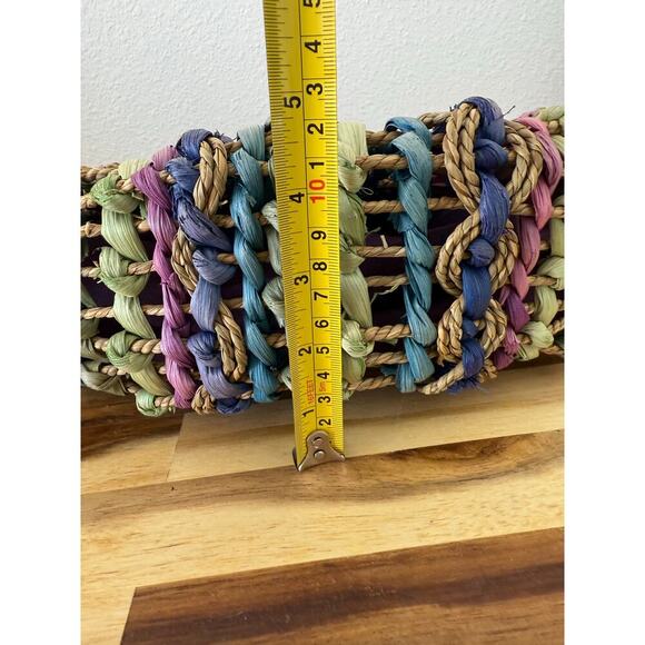 Vtg Capelli Straworld Dorfman Pacific Straw Bag Multicolored Pastel Wood Handles - Picture 5 of 5